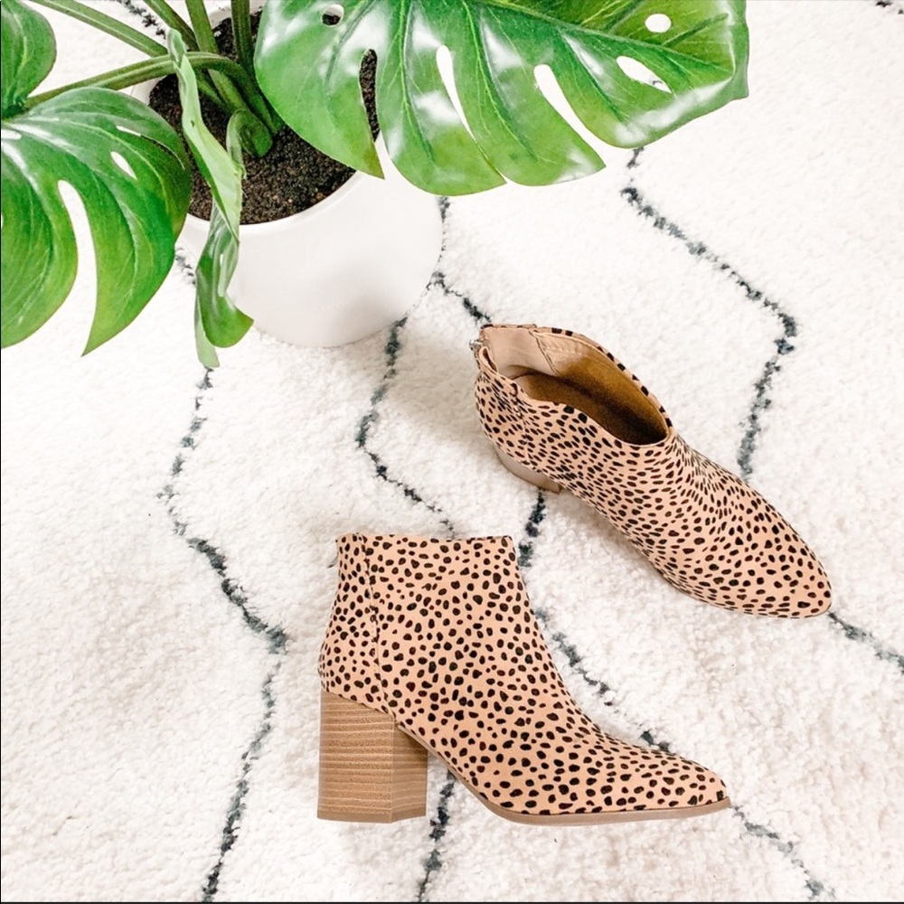 Leopard print ankle booties cheetah wood block - Picture 2 of 9
